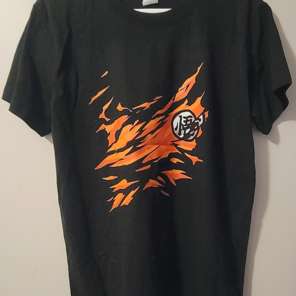 Black Graphic Tee with Orange Flame Design